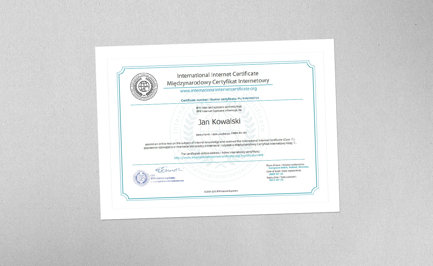 International Internet Certificate – projekt BPR